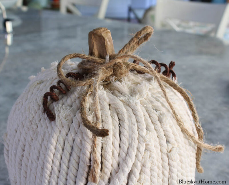 decorated pumpkin with rope and twine