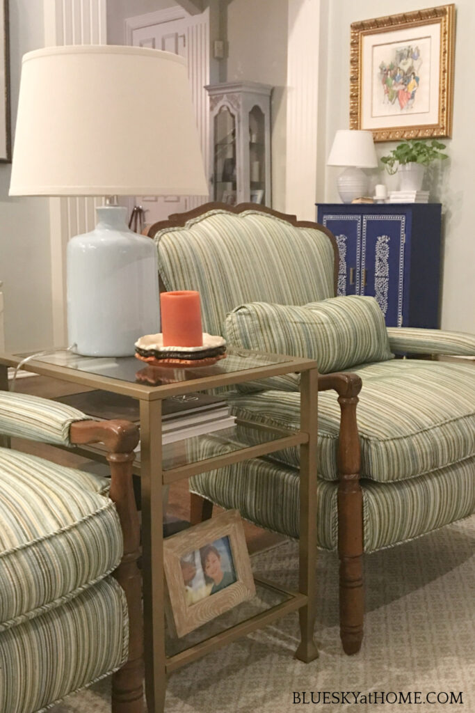 modern end table in updated living room