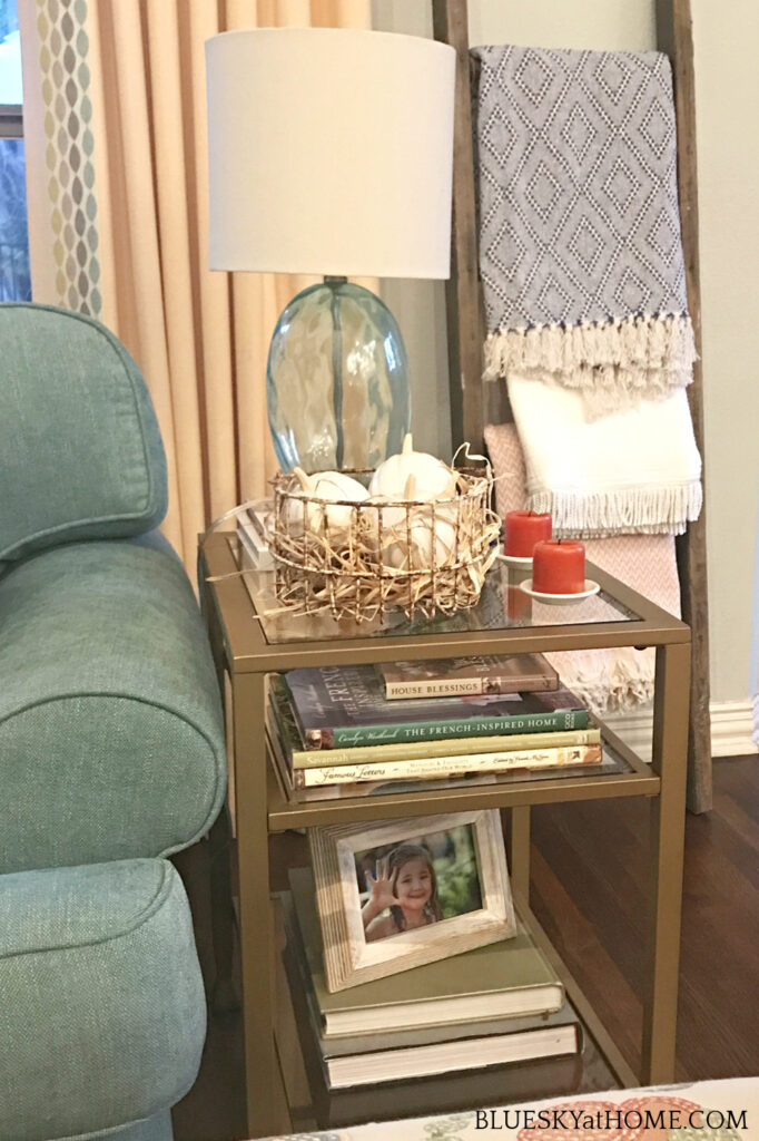 modern end table in updated living room