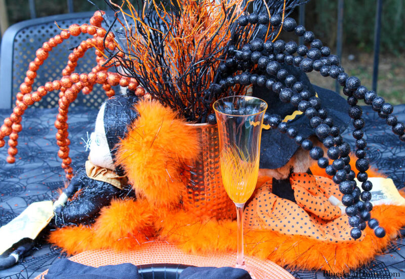 Halloween tablescape on the patio place setting