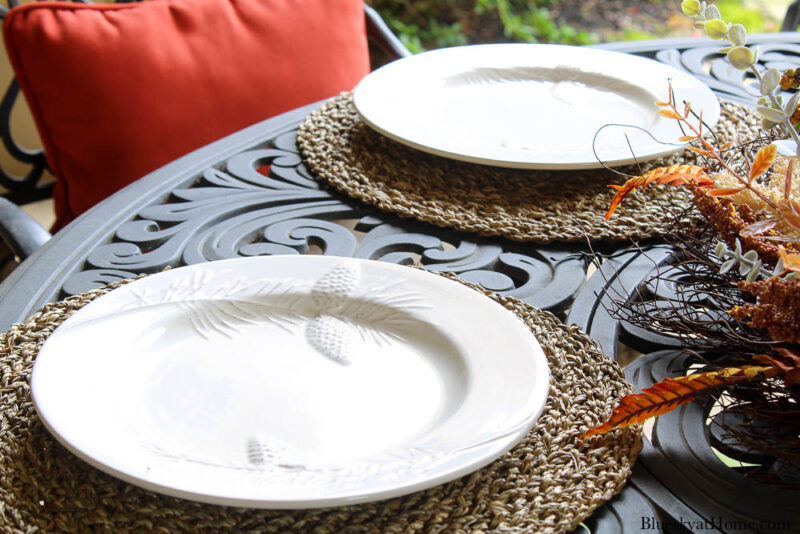 cream fall plates on woven placements