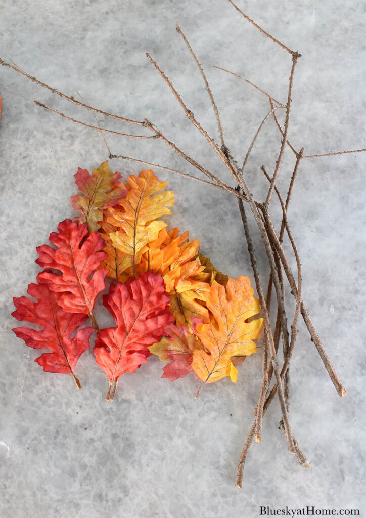 twigs and faux fall leaves