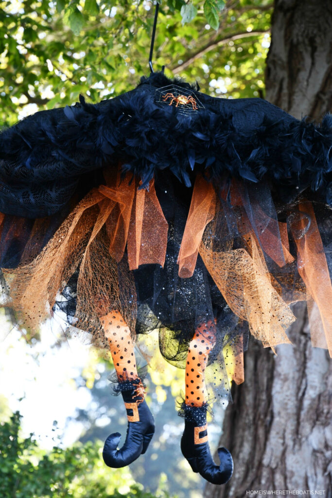 DIY Halloween witch hanging by tree