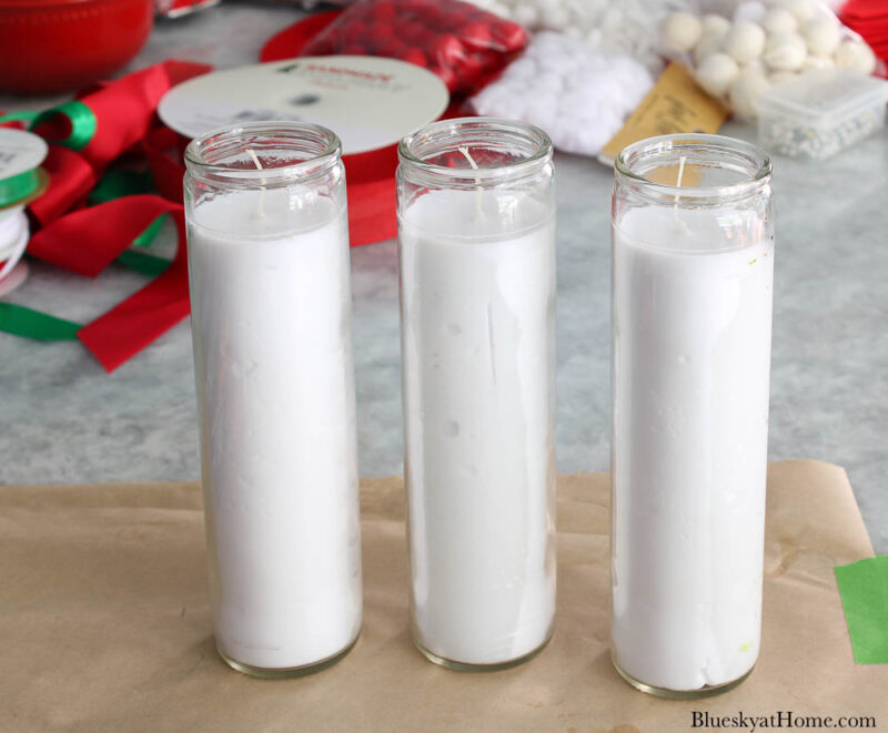 3 tall white Dollar Tree candles