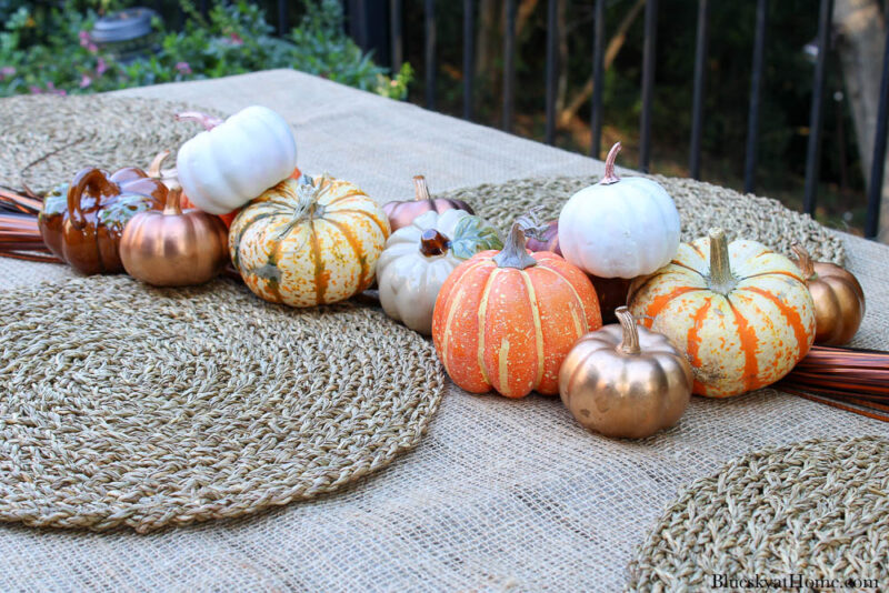 pumpkins on wood table