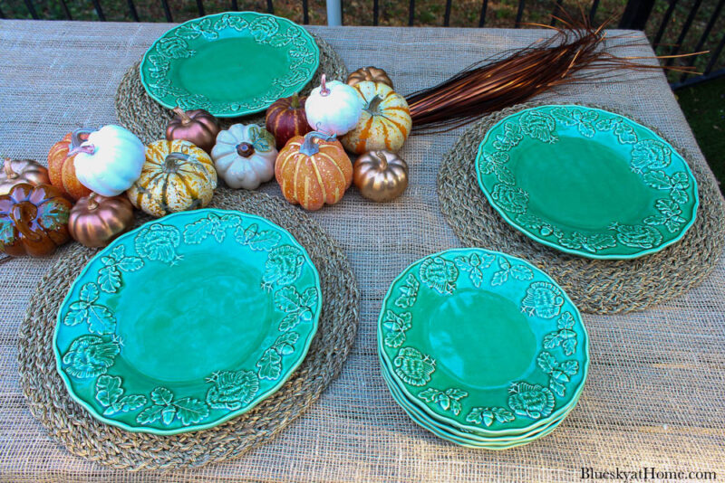 green Thanksgiving dishes on table