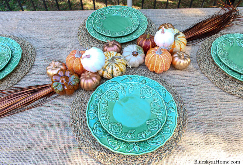 green Thanksgiving dishes on table