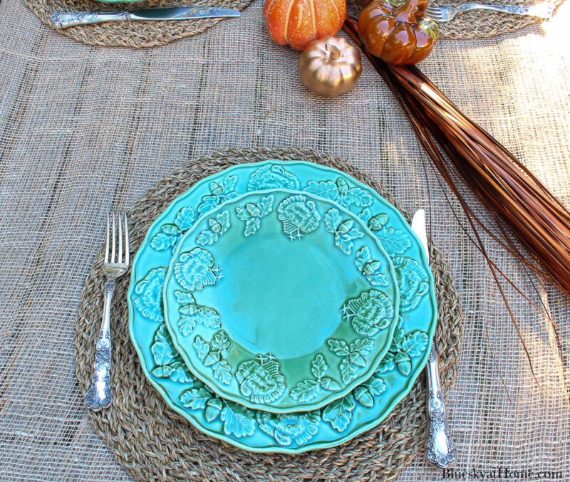 green Thanksgiving dishes on table