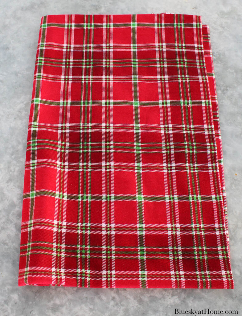 red plaid fabric for DIY charger plates for Christmas