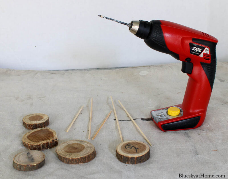 wood slices and electric drill