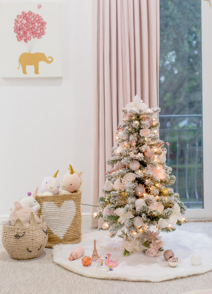 pink christmas tree in bedroom