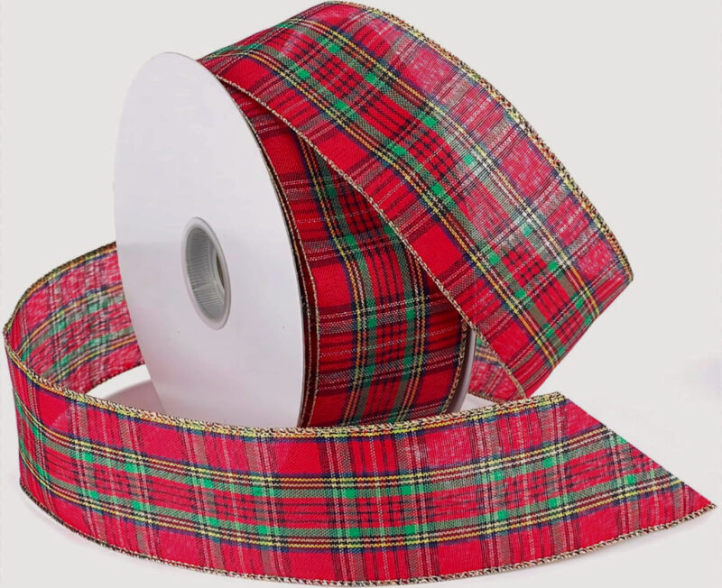 red tartan plaid wired ribbon