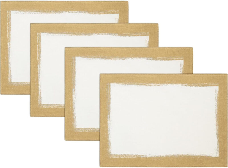 white linen with gold trim placements