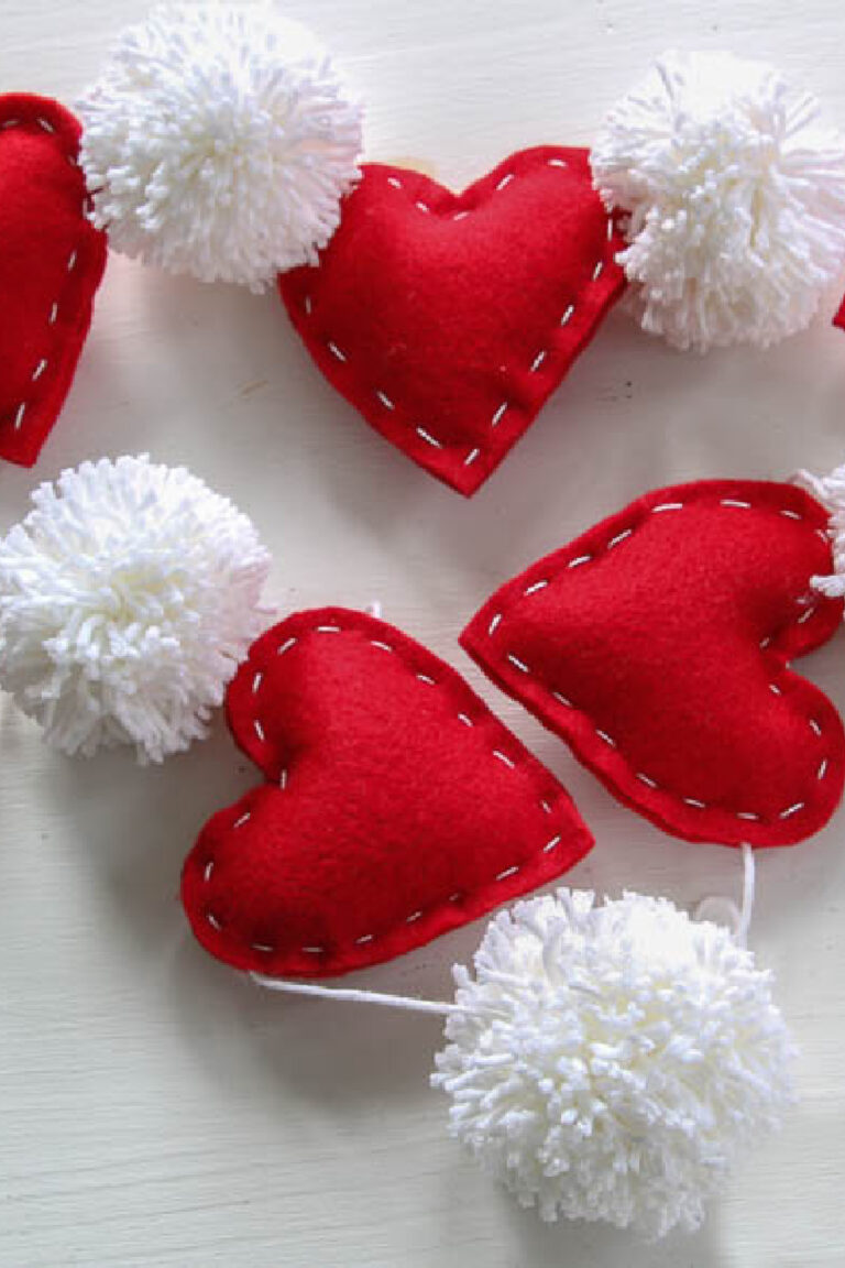 Make a DIY Pom~Pom and Heart Valentine Garland