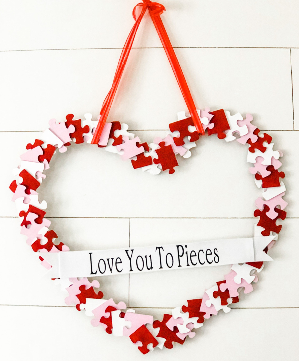 Valentine's red and white puzzle wreath