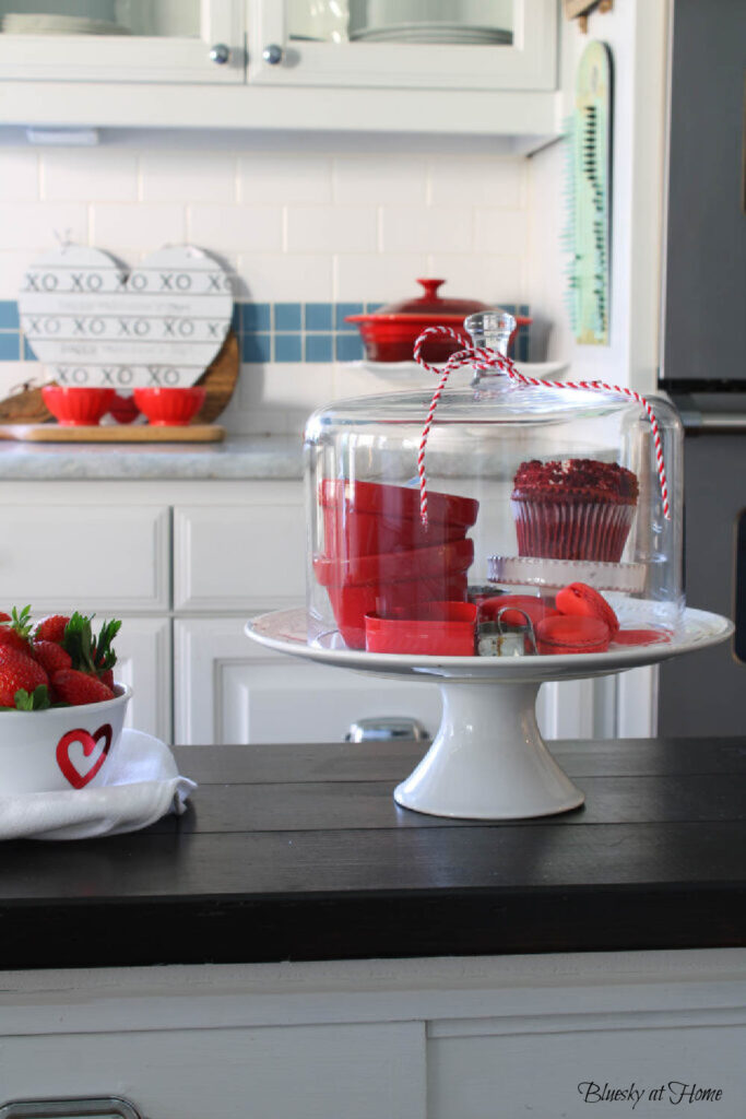 Valentine's Day vignette on kitchen island