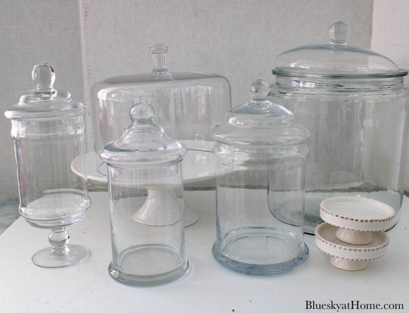 apothecary jars and cake stand
