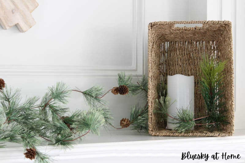 green and white winter mantel
