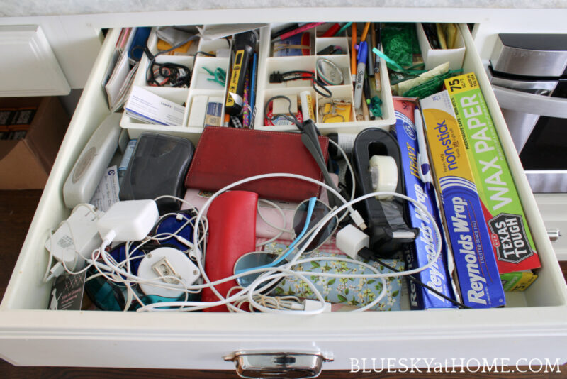 messy junk kitchen drawer