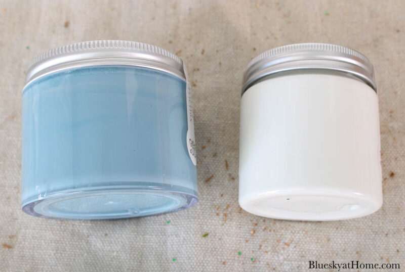 jars and blue and white paint