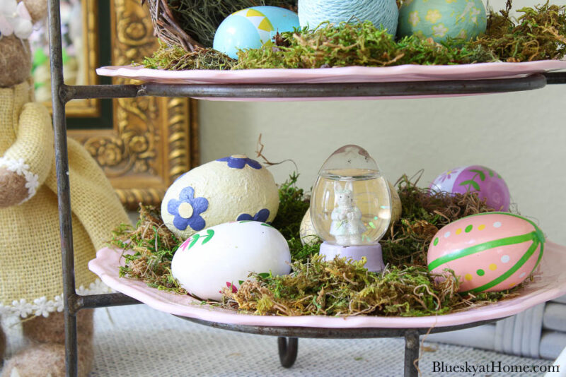 moss, Easter eggs, and bunny snow globe