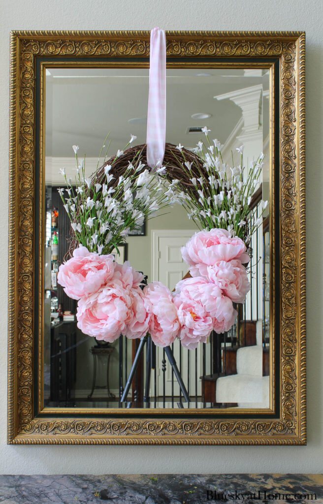 spring wreath with pink peonies