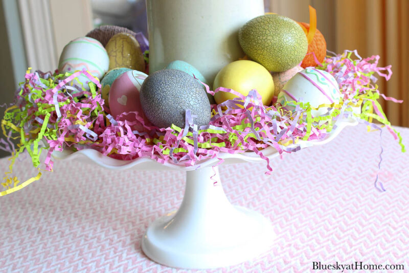 Easter eggs on cake stand