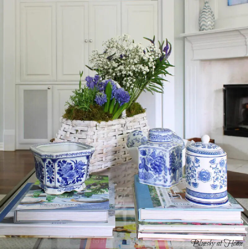 blue decorations on coffee table