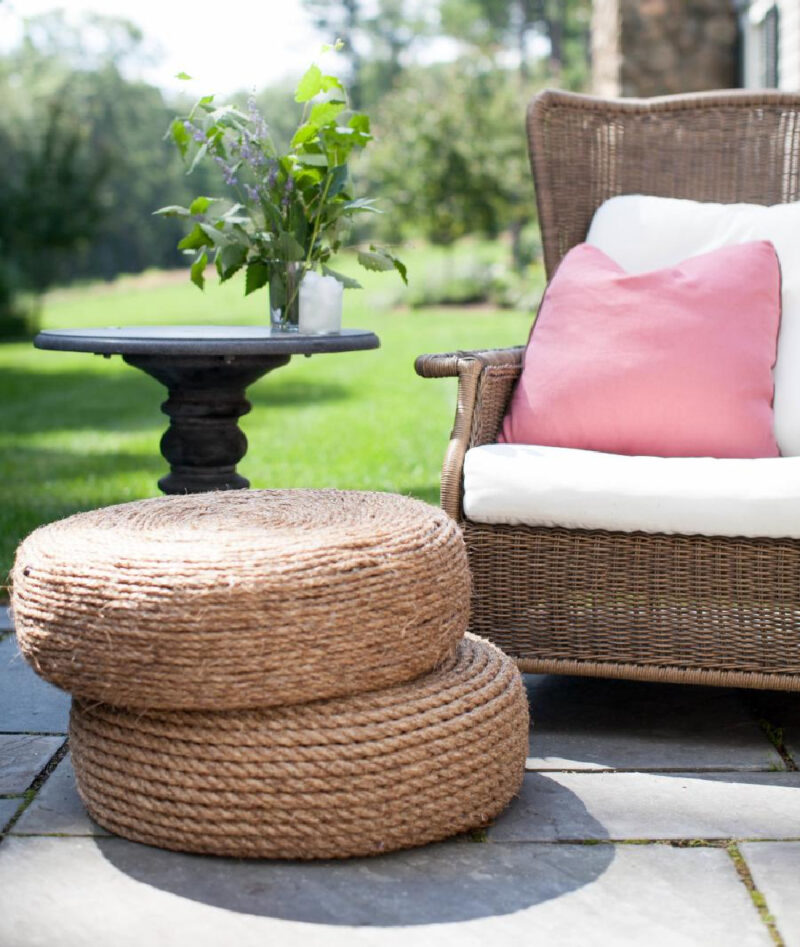 DIY twine ottomans