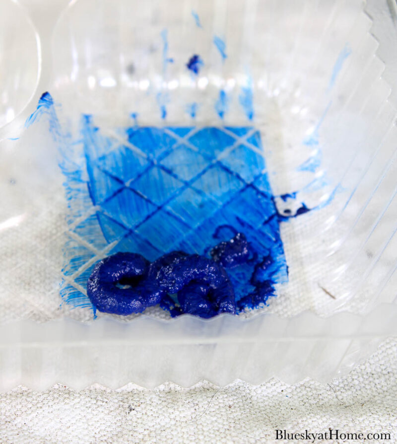 blue paint in plastic container