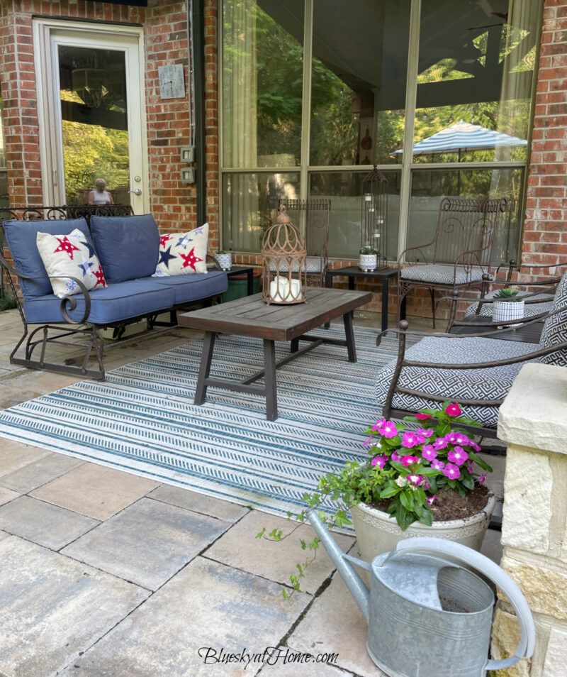 blue stripe patio rug