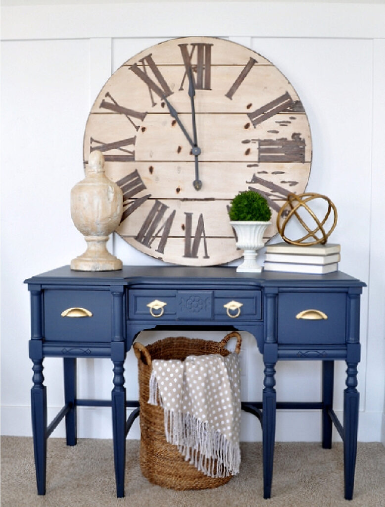 blue painted desk