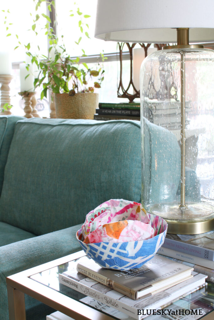 fabric bowls on end table