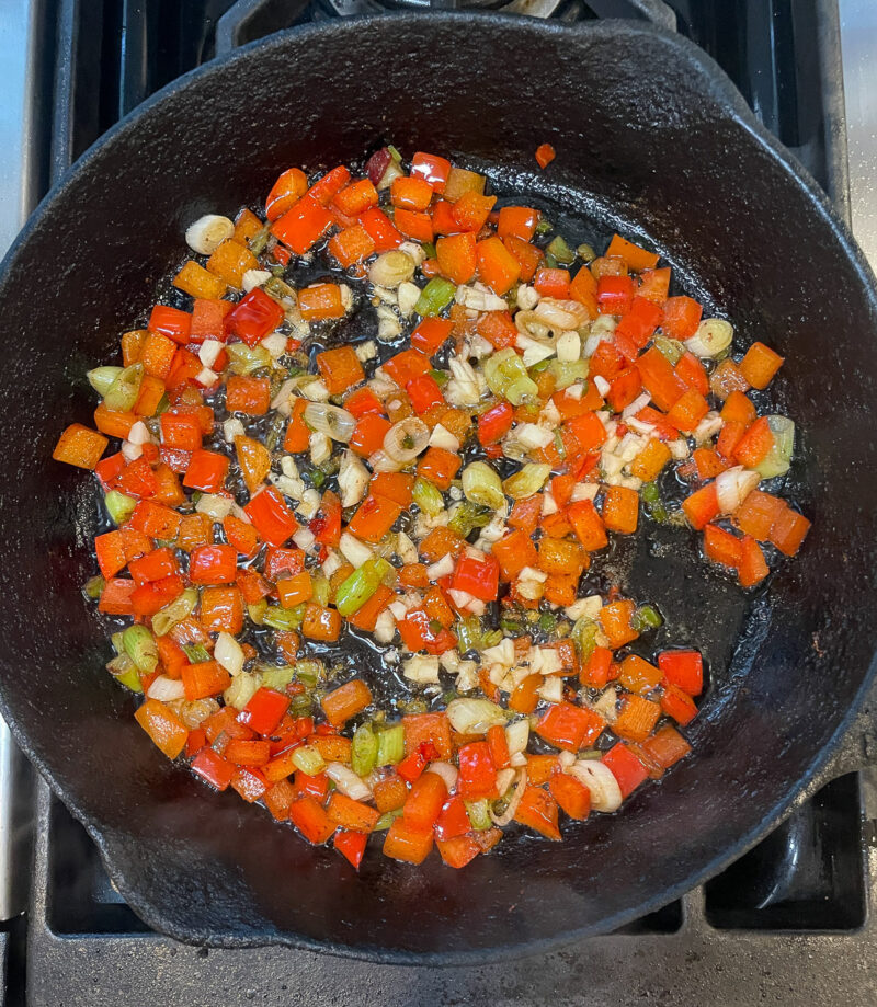 sauteing onion and red bell pepper