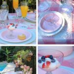 collage of pink summer tablescape images