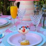 collage of pink summer tablescape images