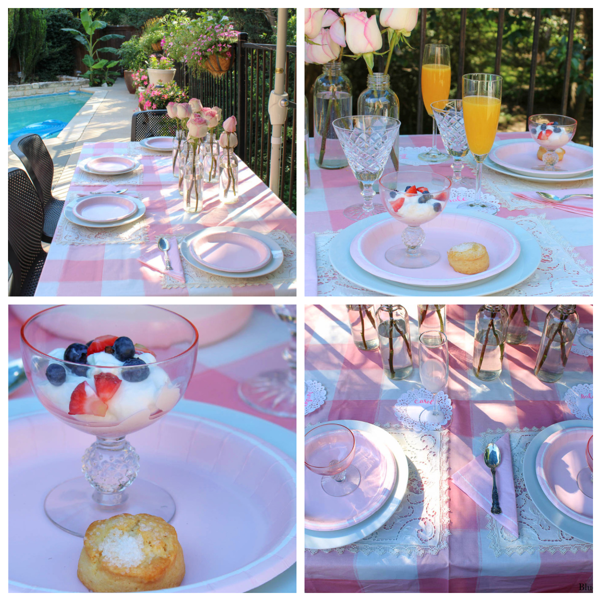 collage of pink summer table setting