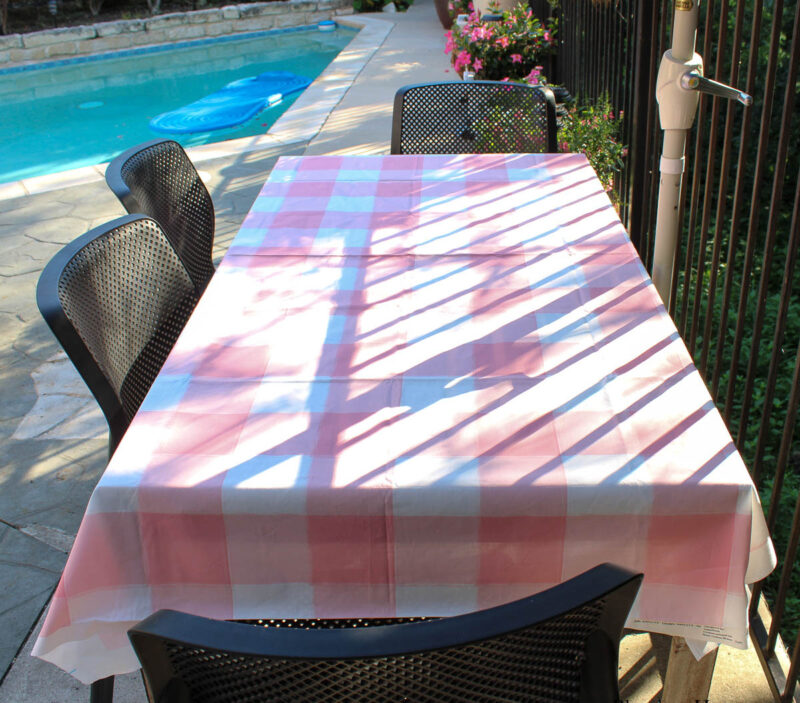 pink and white check tablecloth