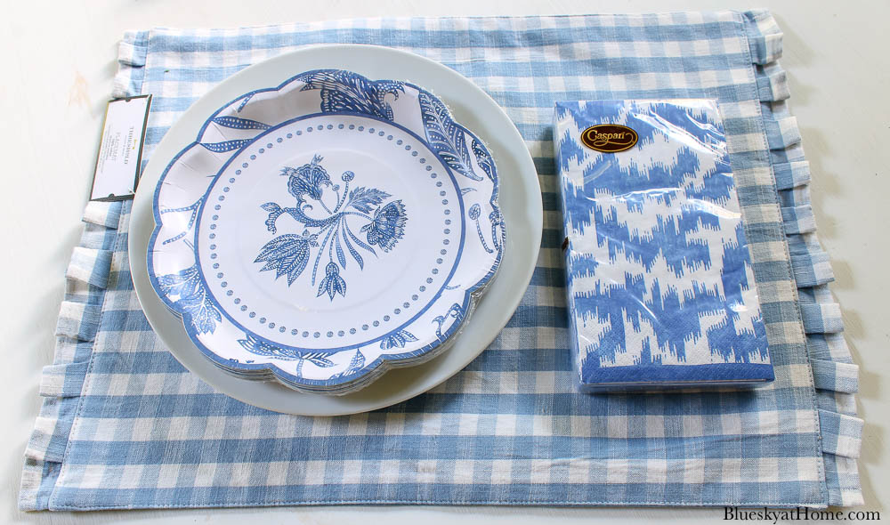 blue and white napkins with plates