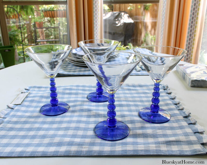 blue stem glasses for outdoor summer table decor