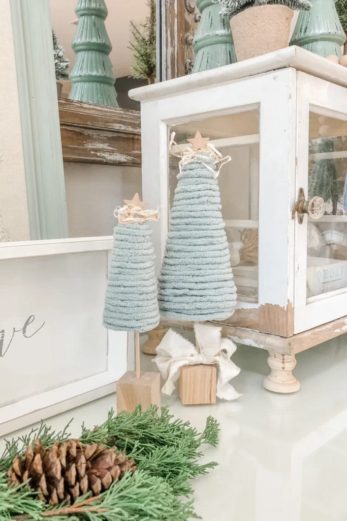 Christmas home decor blue yarn tree