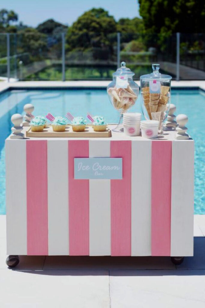 ice cream table by pool