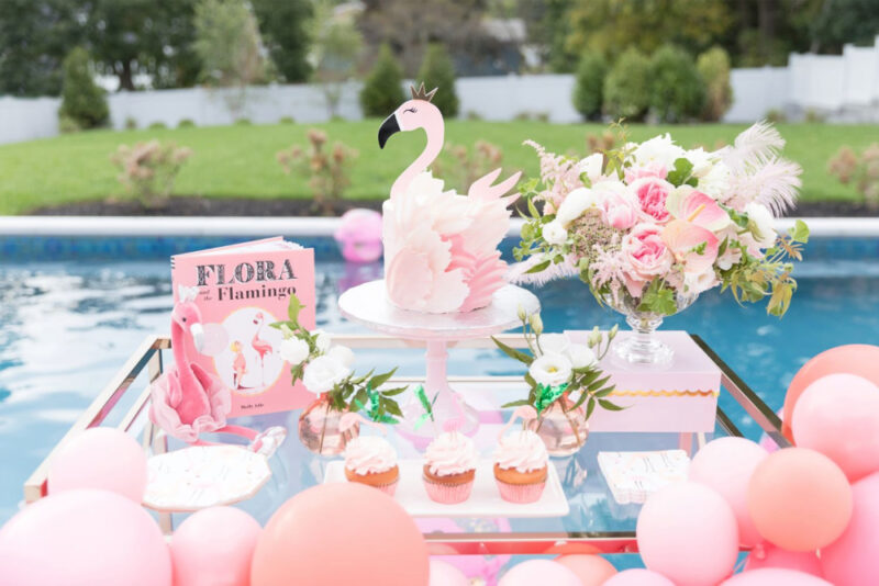 pink flamingo pool party