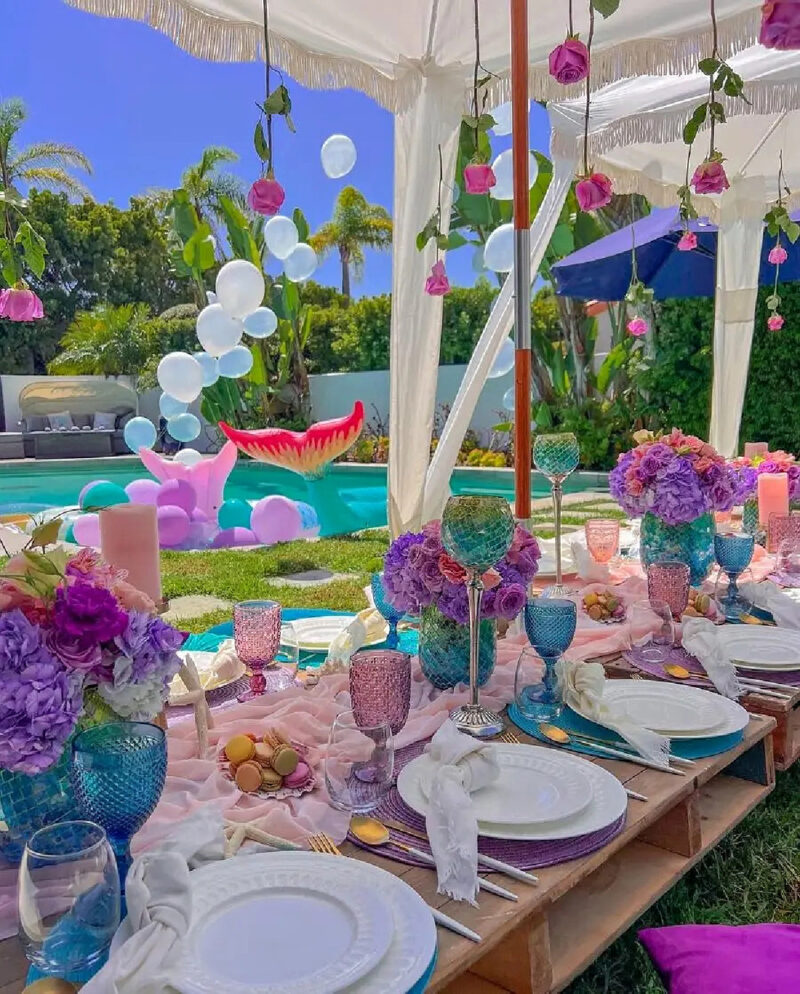beautiful outdoor  table setting by the pool
