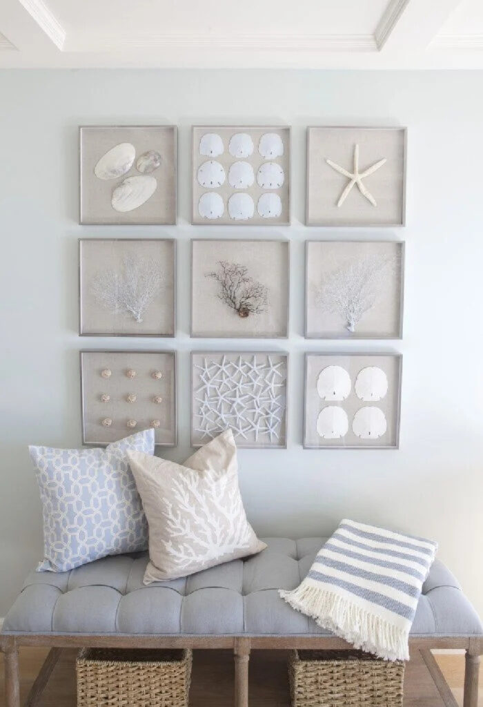 grey picture frames with shells