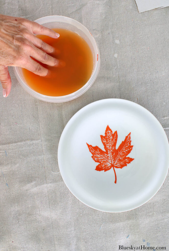 orange leaf on fall plate