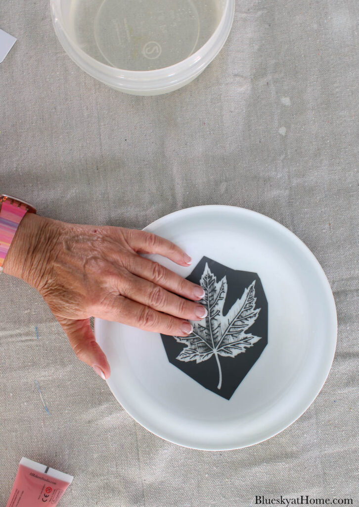 leaf stencil on plate