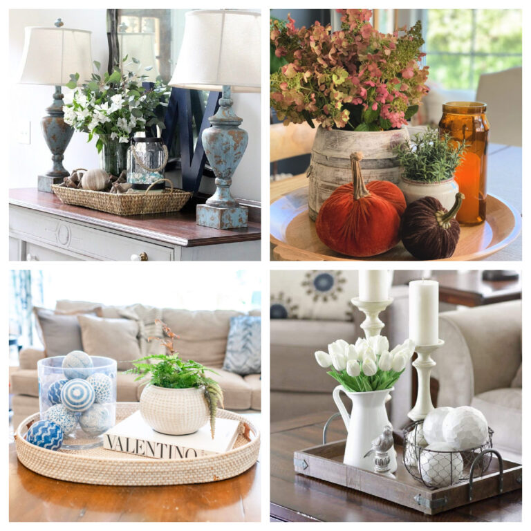 collage of four trays in home decor