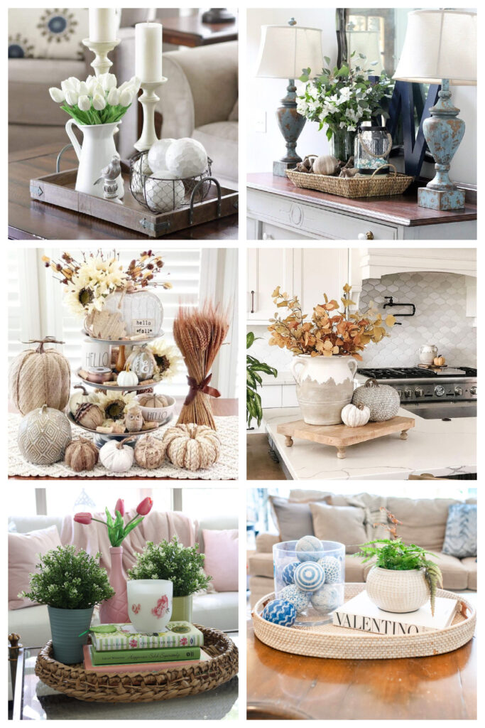 collage of six trays in home decor