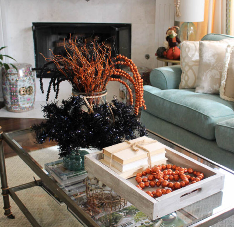 coffee table decorated for Halloween